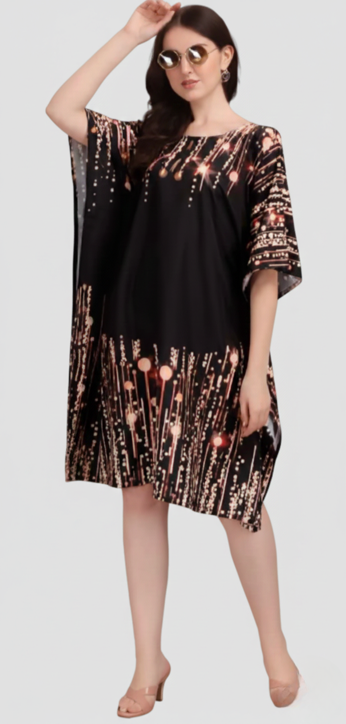 Black Short Natural Crepe Kaftan 017 - Anu Fashion