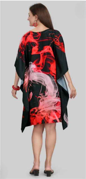 Red & Black Natural Crepe Short Kaftan 017 - Anu Fashion