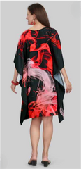 Red & Black Natural Crepe Short Kaftan 017 - Anu Fashion