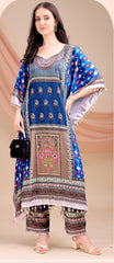 Blue Long Kaftan Natural Crepe 035 - Anu Fashion