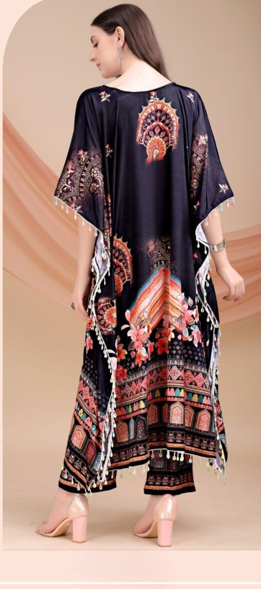 Dark Purple Long Kaftan Natural Crepe 035 - Anu Fashion