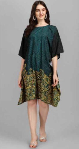 Dark Slate Gray Natural Crepe Short Kaftan 017 - Anu Fashion