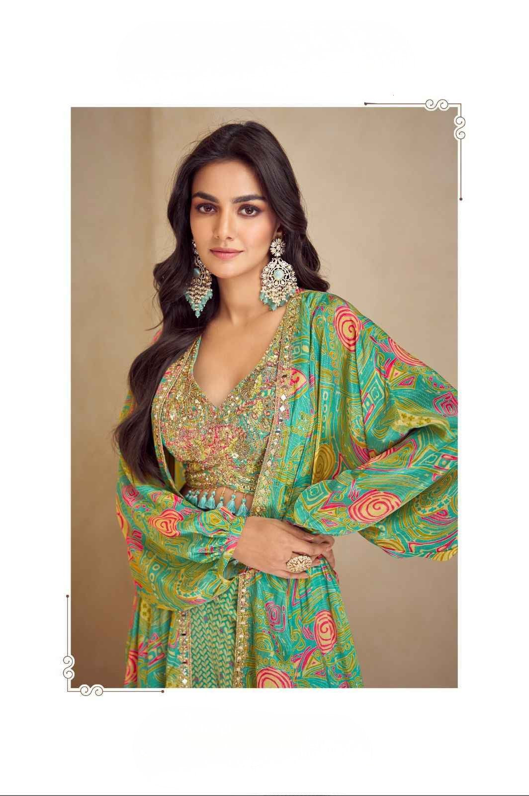 Bright Green with Multi Colors Western Wear - Anu Fashion
