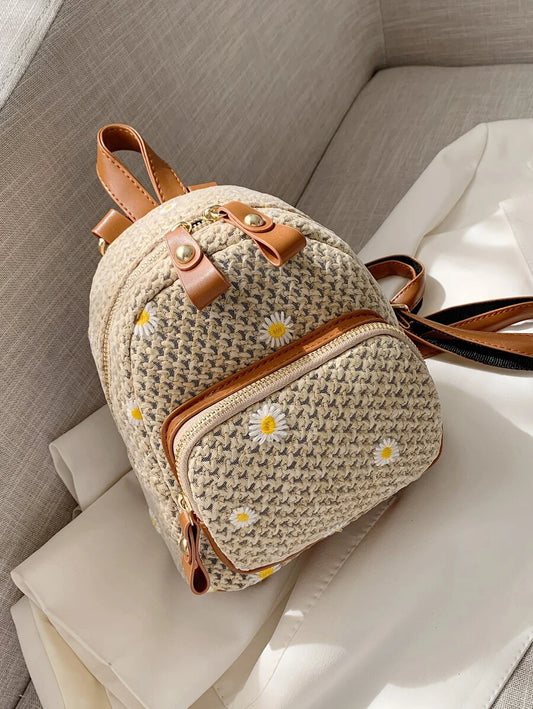 Mini Floral Embroidered Straw Bag