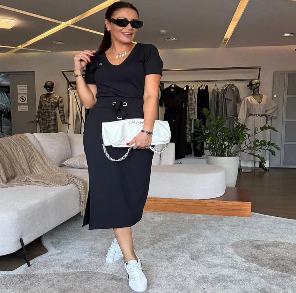 Top with V-Neck and Skirt - Anu Fashion