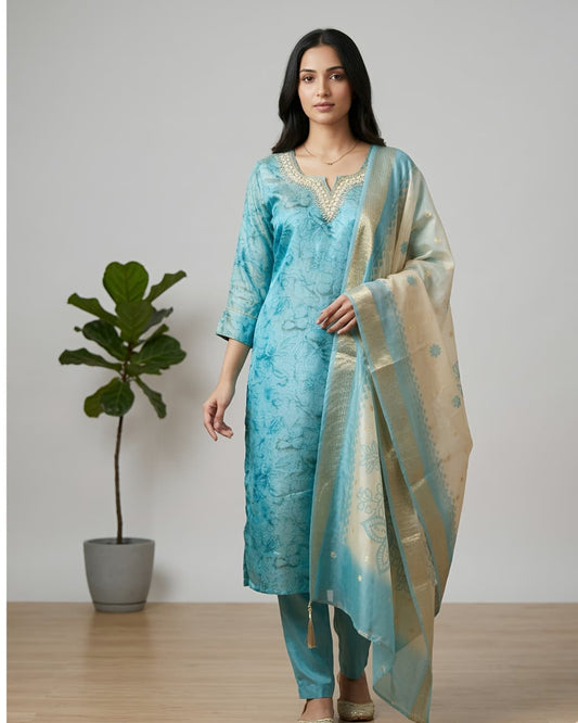PISTA GREEN SALWAR SUIT - Anu Fashion