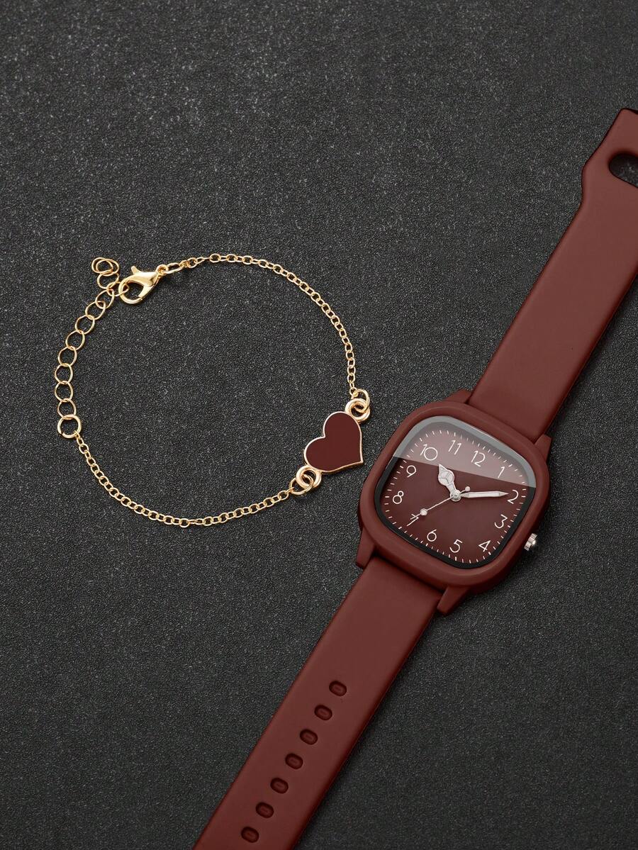 Women's Silicone Watch With Heart-Shaped Bracelet