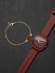 Women's Silicone Watch With Heart-Shaped Bracelet