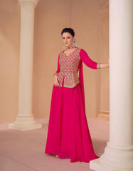 Rani Pink Embroidered Peplum Sharara Set - Anu Fashion