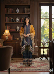 Yellow & Blue Design Natural Crepe Kafthan Salwar Set - Anu Fashion