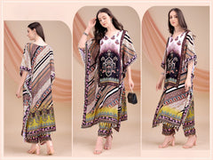 Multi Color Stripes Long Kaftan Natural Crepe - Anu Fashion
