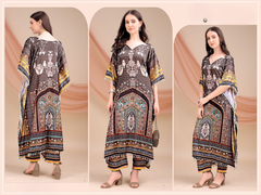 Brown Long Kaftan Natural Crepe - Anu Fashion