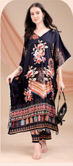 Dark Purple Long Kaftan Natural Crepe 035 - Anu Fashion