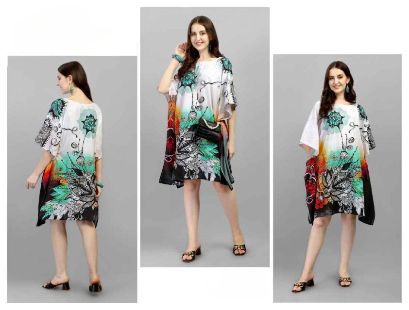 White Short Natural Crepe Kaftan - Anu Fashion