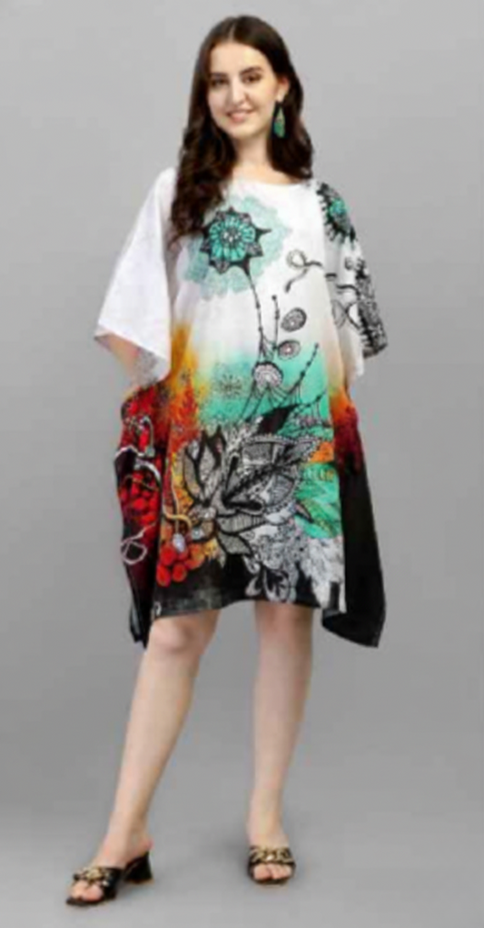 White Short Natural Crepe Kaftan 017 - Anu Fashion