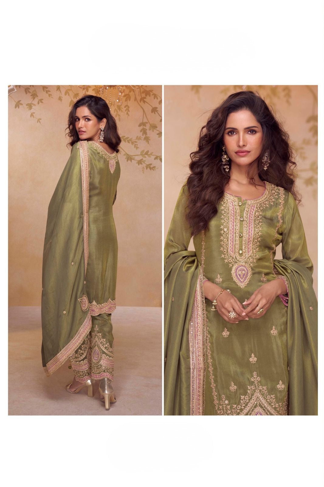 NIRALI Collection Olive Green Salwar Kameez - Anu Fashion
