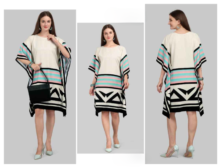 Light Skin Natural Crepe Short Kaftan - Anu Fashion