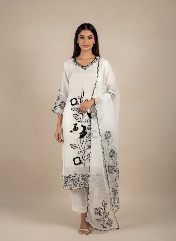 White Viscous Organs Salwar Kameez - Anu Fashion