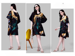 Black & Golden Design Natural Crepe Short Kaftan - Anu Fashion