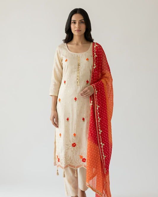 WHITE AND FULL RED SHIMMER SALWAR SUIT - Anu Fashion