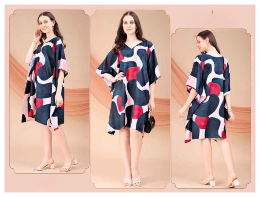 Dark Blue Natural Crepe Short Kaftan - Anu Fashion