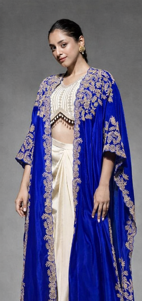 ELECTRIC BLUE COWL SKIRT & STRUG WESTERN WEAR - Anu Fashion