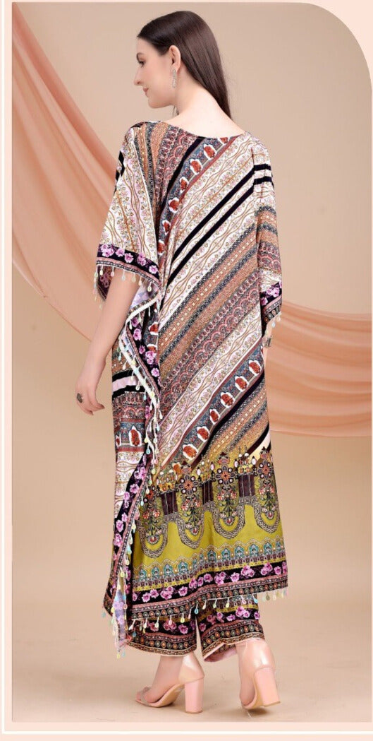 MULTI COLOUR STRIPES LONG KAFTANNATURAL CREPE 035 - Anu Fashion