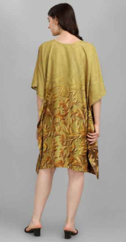 Yellow- Green Natural Crepe Short Kaftan 017 - Anu Fashion