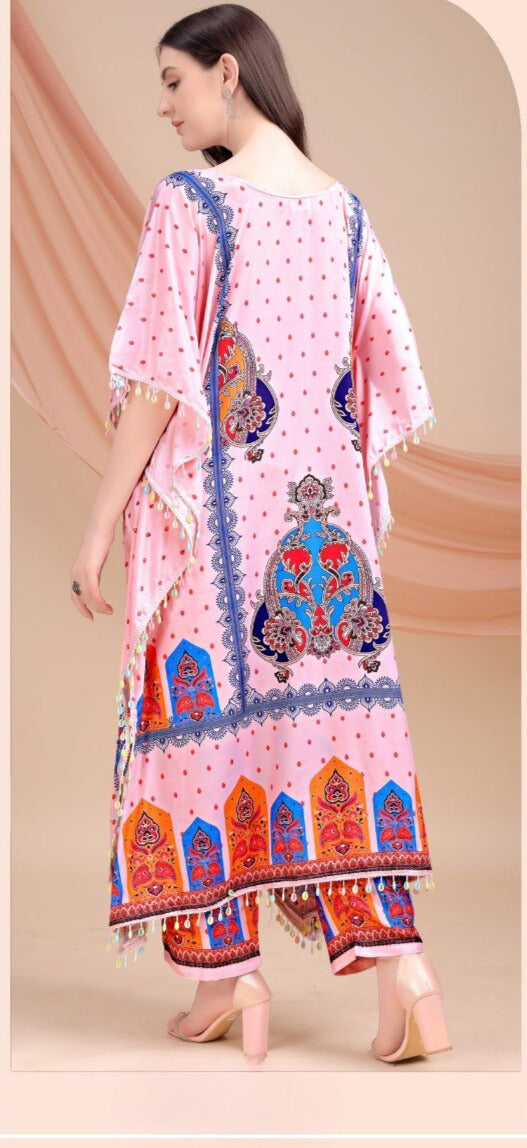 Pink Long Kaftan Natural Crepe 035 - Anu Fashion