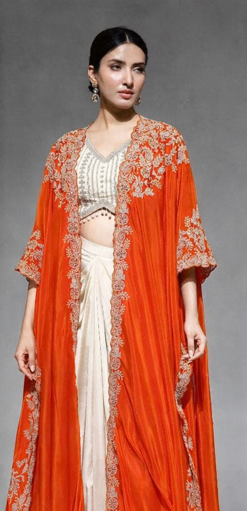 ORANGE COWL SKIRT & STRUG WESTERN WEAR - Anu Fashion