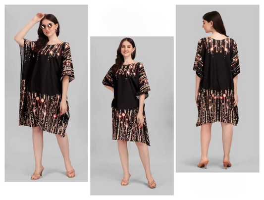 Black Short Natural Crepe Kaftan - Anu Fashion