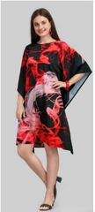 Red & Black  Natural Crepe Short Kaftan 017 - Anu Fashion