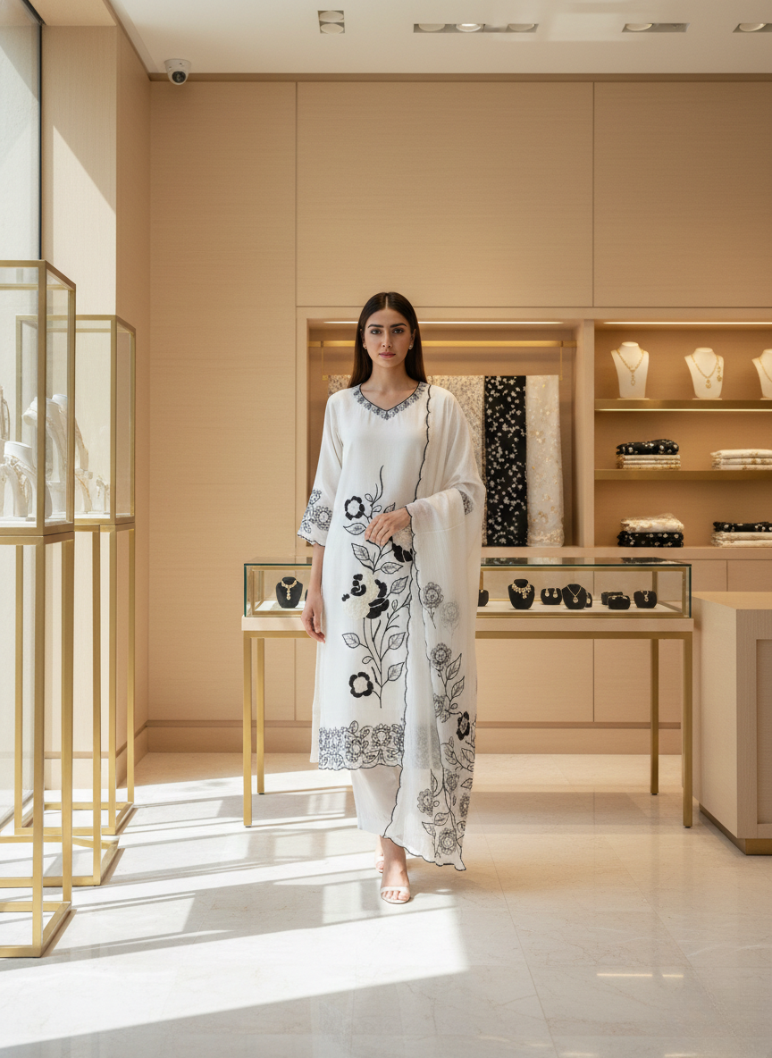 White Viscous Organs Salwar Kameez KS-01181 - Anu Fashion