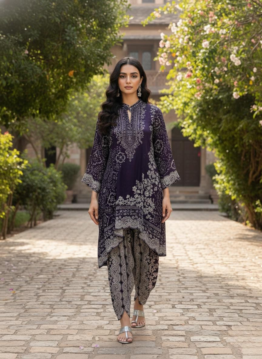 Purple Natural crepe Kafthan Dotti Set KS-003