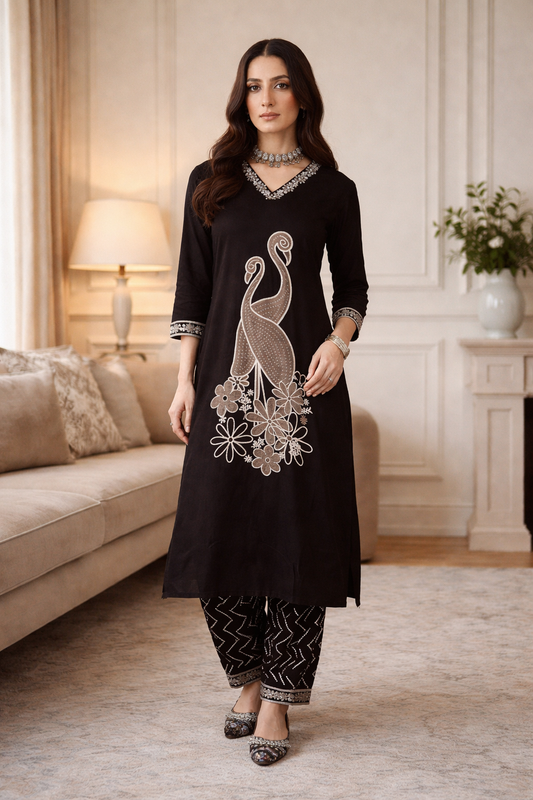 BLACK KURTA SET 694350 - Anu Fashion