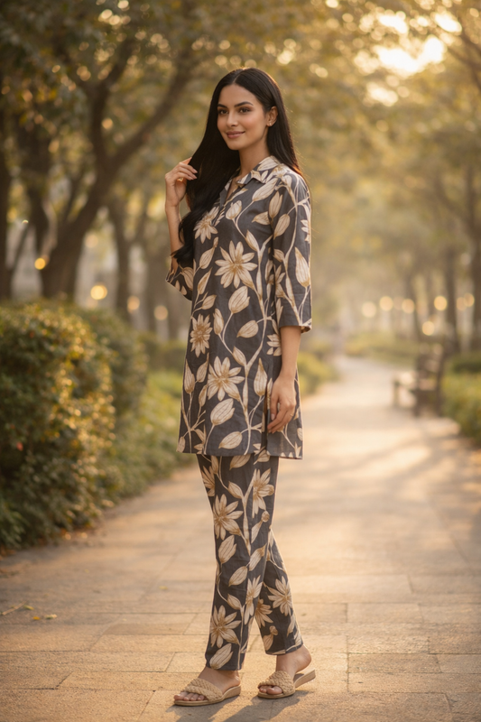 GREY FLORAL CO-ORD SET 7763740 - Anu Fashion