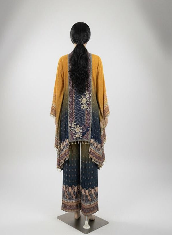 Yellow & Blue Design Natural Crepe  Kafthan Salwar Set - Anu Fashion