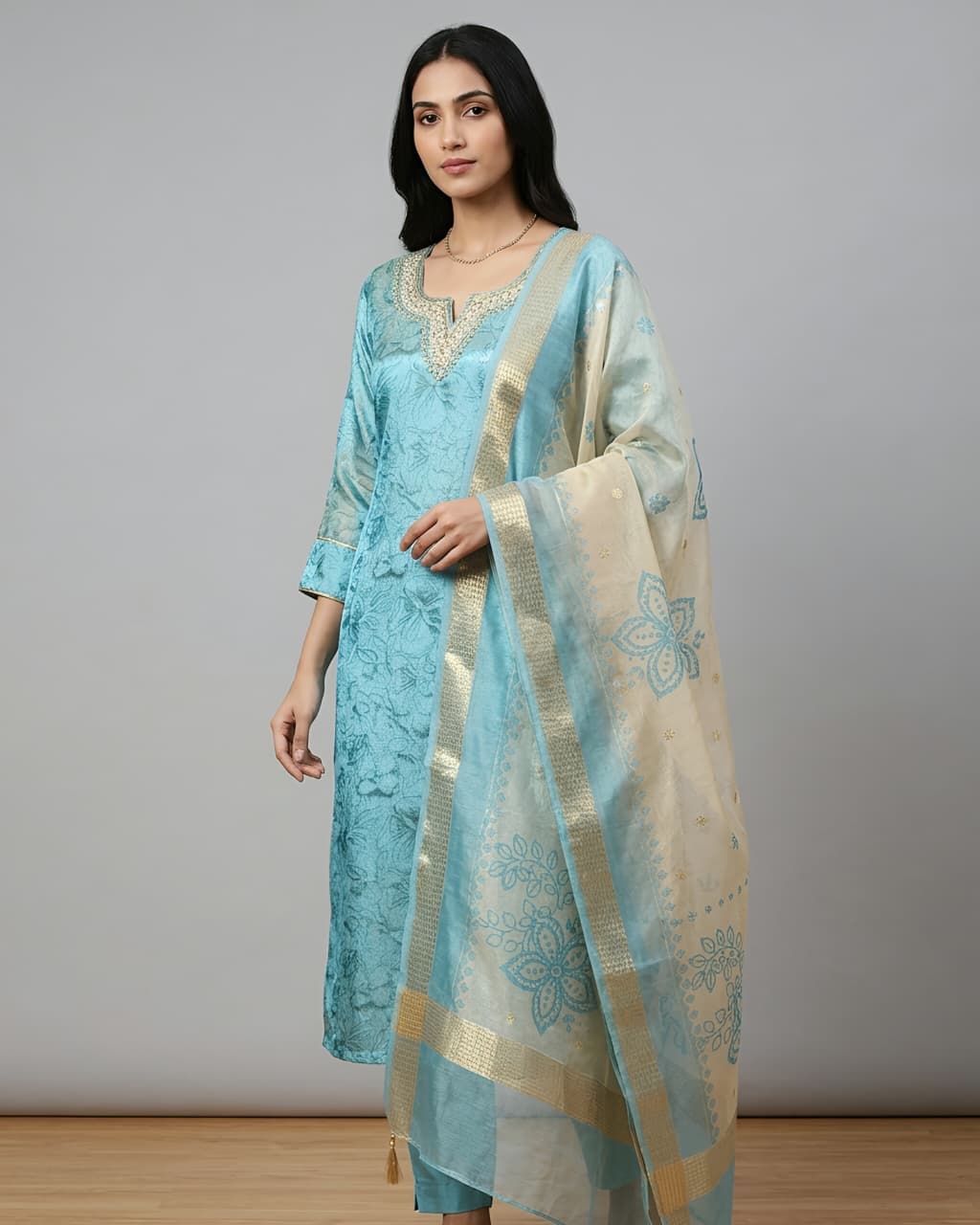 PISTA GREEN SALWAR SUIT - Anu Fashion