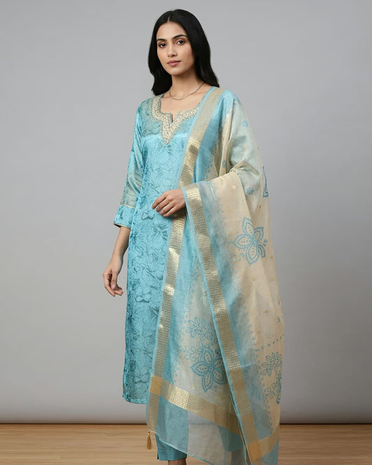 PISTA GREEN SALWAR SUIT - Anu Fashion