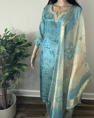 PISTA GREEN SALWAR SUIT - Anu Fashion