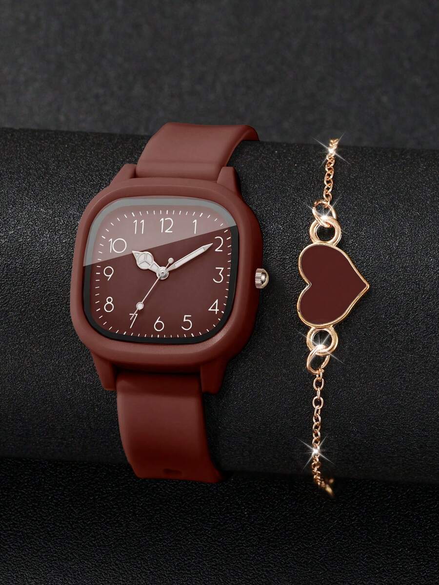 Women's Silicone Watch With Heart-Shaped Bracelet