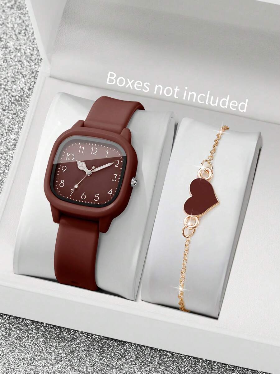 Women's Silicone Watch With Heart-Shaped Bracelet.