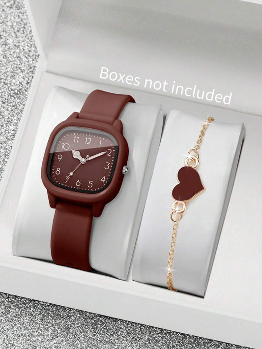 Women's Silicone Watch With Heart-Shaped Bracelet.