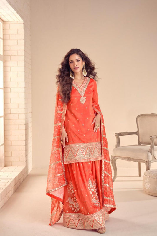 TISHA Collection Coral Orange Salwar Kameez - Anu Fashion