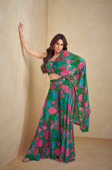 Bright Emerald Green with Hot Pink Western Wear - Anu Fashion