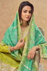 TISHA Collection Lime Green with Aqua Dupatta Salwar Kameez - Anu Fashion