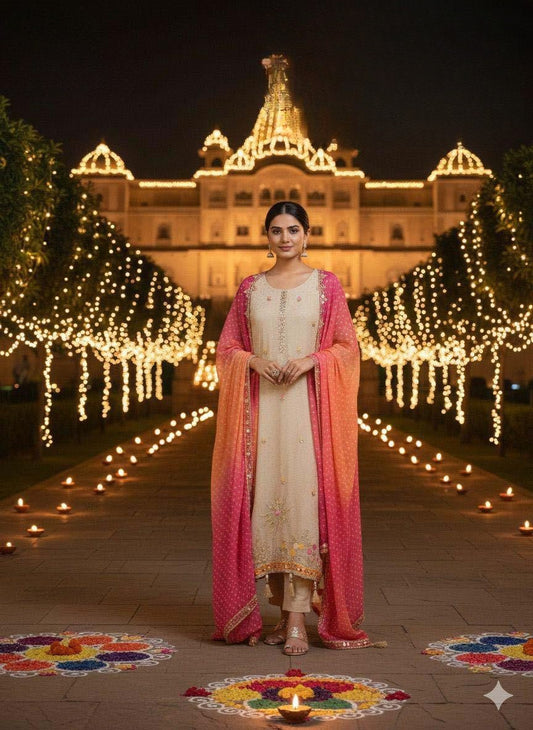 White and Red Pure Shimmer Salwar Suit - Anu Fashion