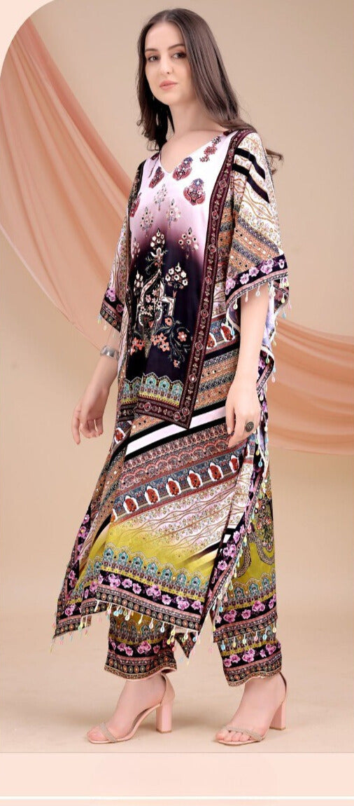 MULTI COLOUR STRIPES LONG KAFTANNATURAL CREPE 035 - Anu Fashion