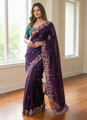 PURPLE CRUNCHY  SAREE WITH BLOUSE NM-36014