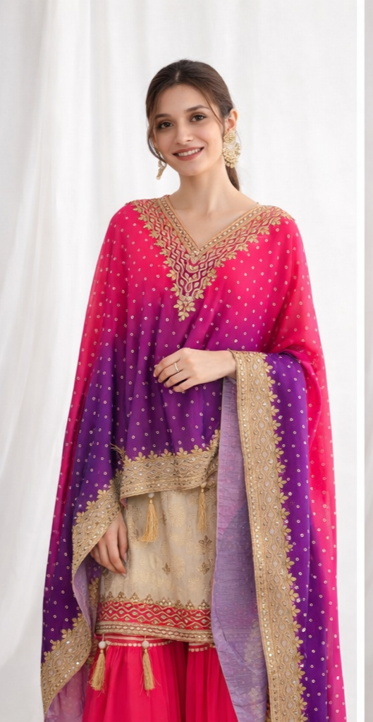 KAFTAN SALWAR SUIT - PINK & PURPLE - Anu Fashion